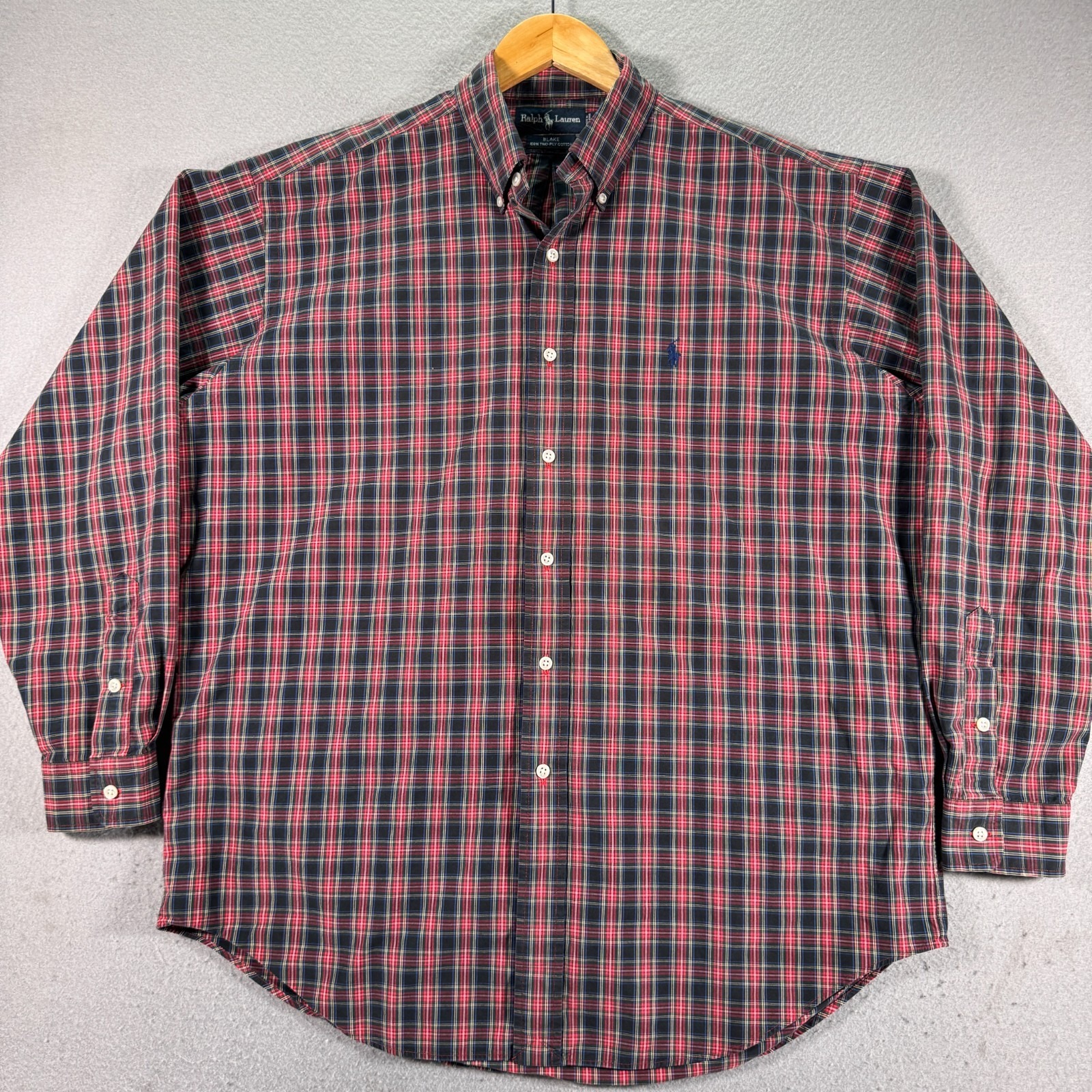 Vintage Ralph Lauren Blake Button Down Shirt Mens Large Red Plaid Small Pony Y2k